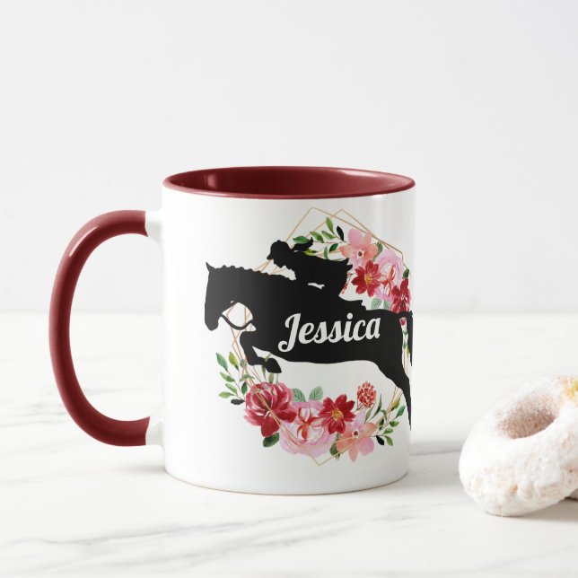 Personlig Equestrian Horse Riding Blommigt Namn Mugg (Med munk)