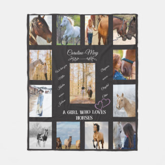 Personlig Equine Girl Photo Text Horse Lover Fleecefilt