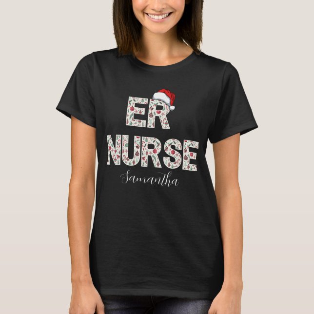 Personlig ER Nurse-jul med Santa Hat T Shirt (Framsida)