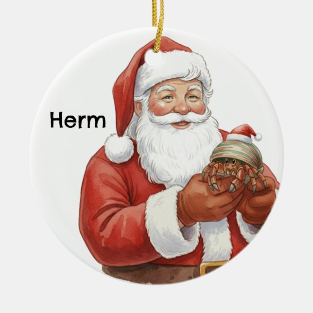 Personlig eremitkrabba med tomte julgransprydnad keramik (Framsidan)