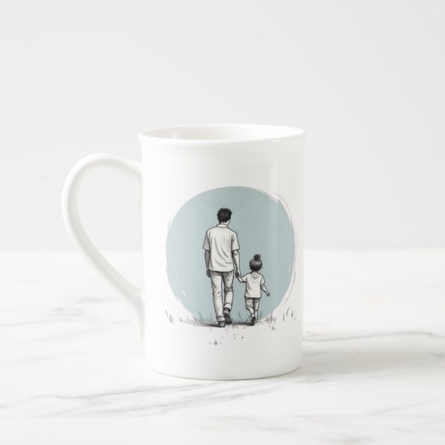 Personlig EST År Pappa & Dotter Minimalistisk Benporslin Mugg (Vänster)