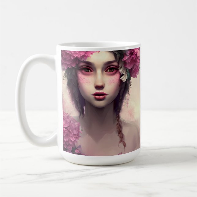 Personlig Etheral Girl med Rosa Freckles Kaffemugg (Vänster)