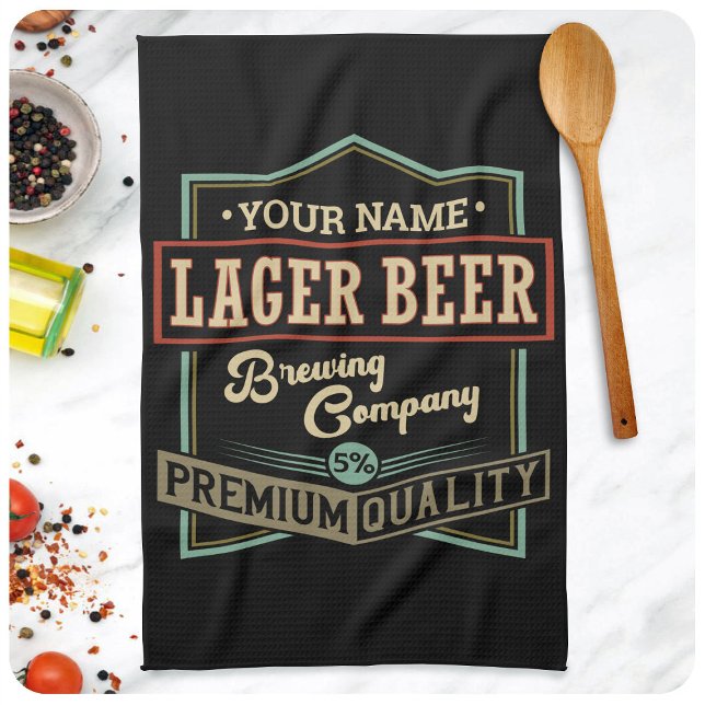 Personlig etikett för Lager Beer Brewing Co Bar Pu Kökshandduk (Skapare uppladdad)