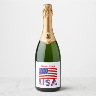 Personlig etikett på gnistrande vin med USA-flagga