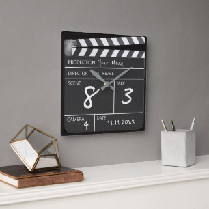 Personlig ett av ett Kind Movie Clapperboard Fyrkantig Klocka