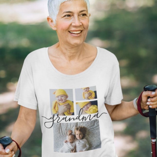 Personlig ett av ett slags fotokollage t shirt (Grandma (or change text)  personalized photo t-shirt from Ricaso. Add 4 photographs to template)