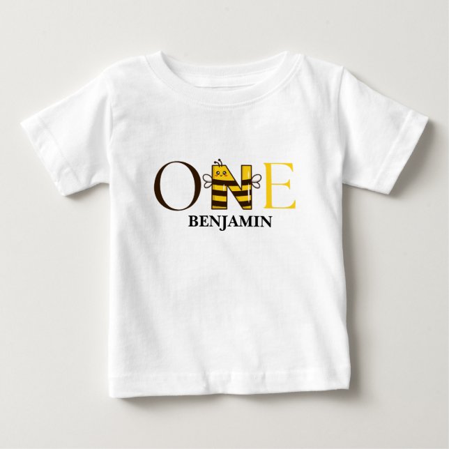 Personlig ett bi 1:a födelsedag t shirt (Framsida)
