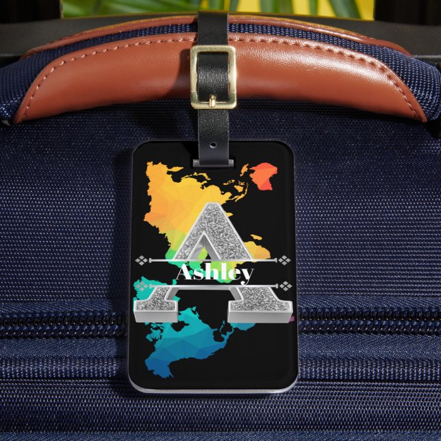 Personlig ett första Silver-monogram ditt namn Bagagebricka (Framsida Insitu 2)