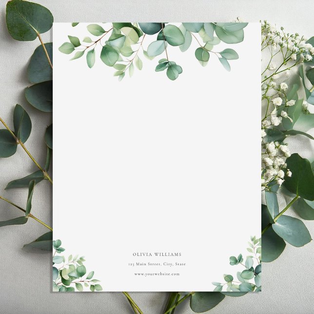 Personlig Eucalyptus Greenery Stationery Papper (Skapare uppladdad)