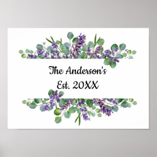 Personlig Eucalyptus Lavendel Greenery Bröllop Poster