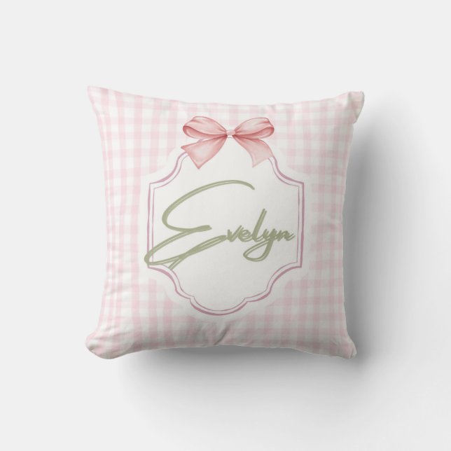 Personlig Evelyn Flicka Nursery Bow&Gingham Kudde (Framsida)