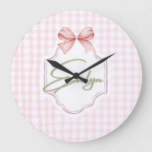 Personlig Evelyn Flicka Nursery Bow&Gingham Stor Klocka