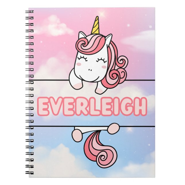 Personlig Everleigh Unicorn Flickaktigt bärbar dat Anteckningsbok (Framsidan)