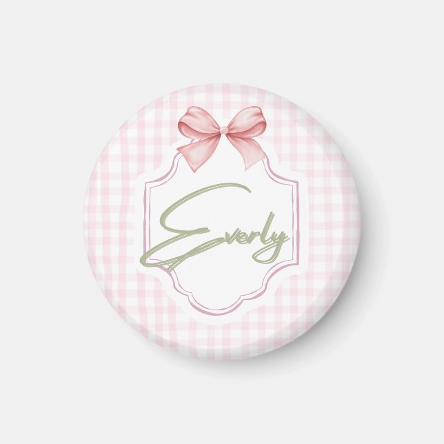 Personlig Everly Flicka Nursery Bow&Gingham Magnet (Framsidan)