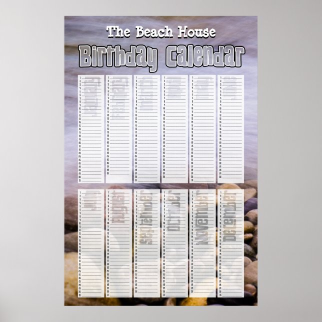 Personlig evighetsstrand födelsedagskalender poster (Framsidan)