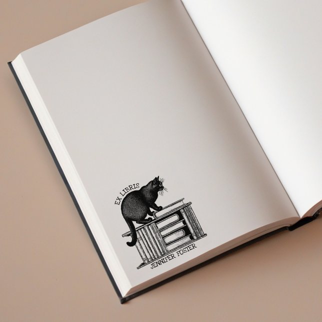 Personlig Ex Libris, Antik Katt Bok  Stämpel (Skapare uppladdad)