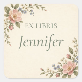 Personlig Ex Libris Blommig Bokmärke Fyrkantigt Klistermärke