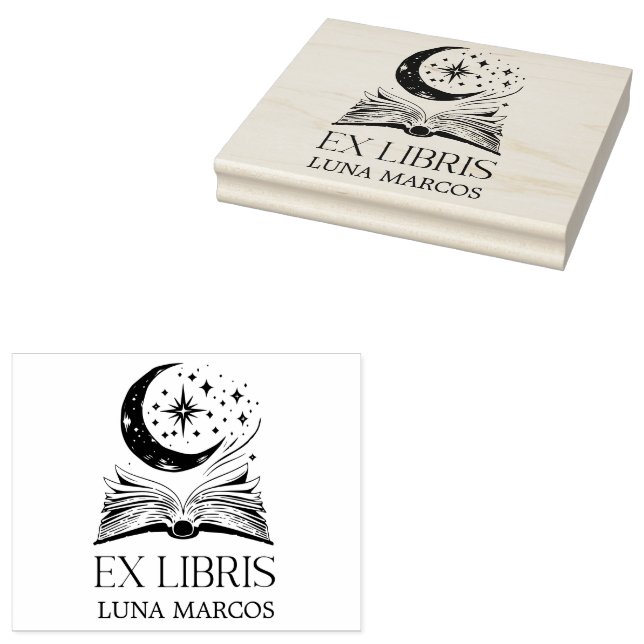 Personlig Ex Libris med Bok och stjärnor Stämpel (Stämplad)