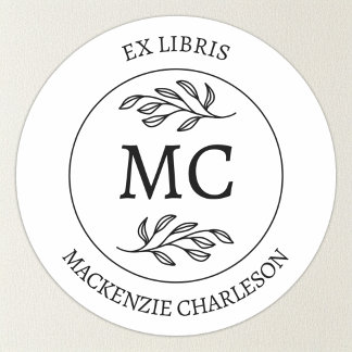 Personlig Ex Libris Monogram Bokmärke Runt Klistermärke
