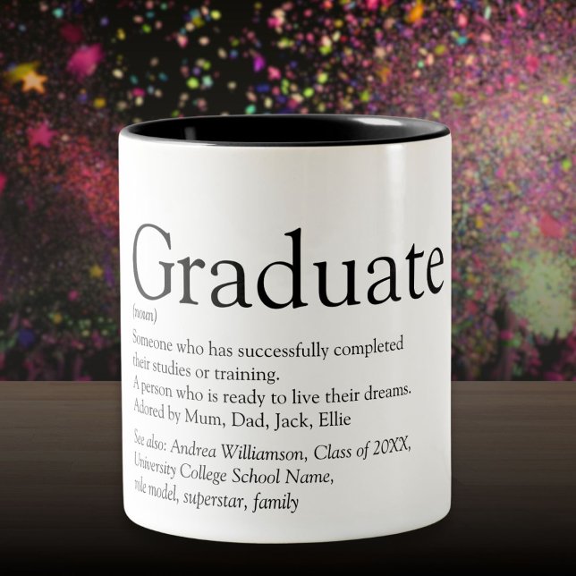 Personlig examen definition svart och vit Två-Tonad mugg (Personalized Graduate Definition Black And White Two-Tone Coffee Mug)