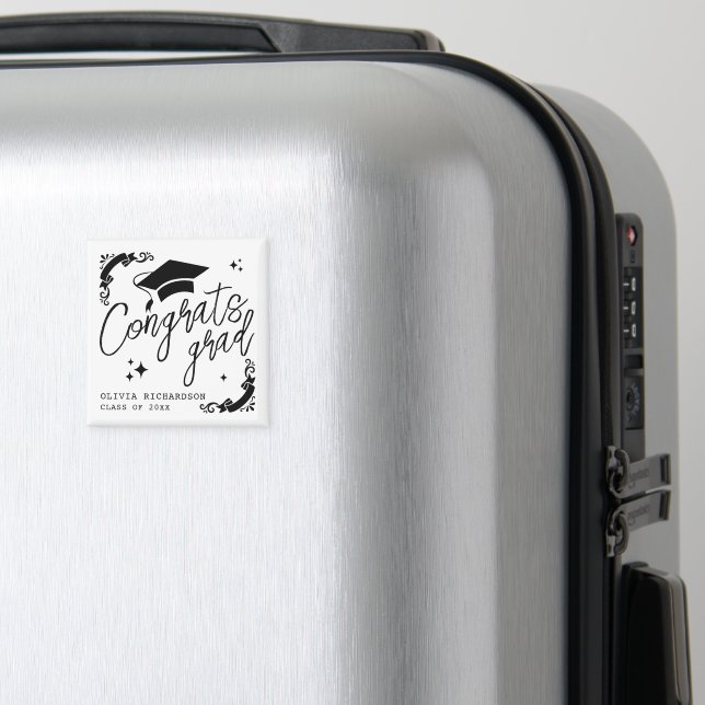 Personlig examen Elegant skript Stjärnor & mössa Magnet (In Situ (Luggage))