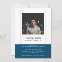 Personlig examensfoto-mall i blå och vit färg inbjudningar