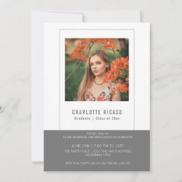 Personlig examensfoto-mall i grått och vitt inbjudningar