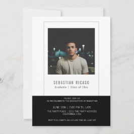 Personlig examensfoto-mall i svart-vitt inbjudningar