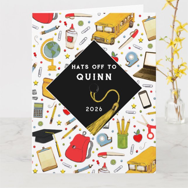 Personlig examenshälsning kort (Gul blomma)