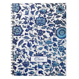 Personlig Exotic Chic Blue & White Blommigt Anteckningsbok