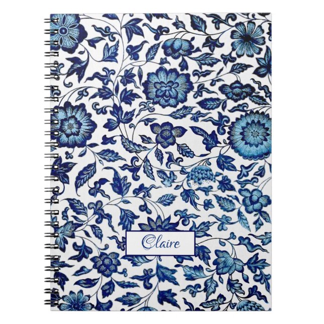 Personlig Exotisk Chic blå och vit Blommigt Anteckningsbok (Framsidan)