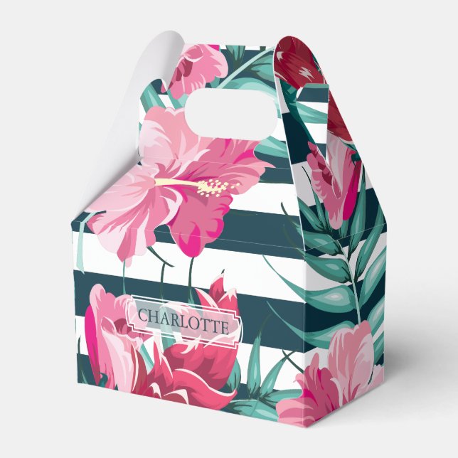 Personlig Exotisk sommarstrimlad Blommigt Presentaskar (Framsidan Sidan)