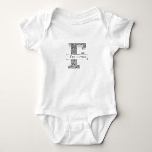 Personlig F Inledande Silver Monogram Ditt namn T Shirt (Framsida)