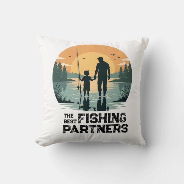Personlig fader och son fiskegåva kudde (Framsida)