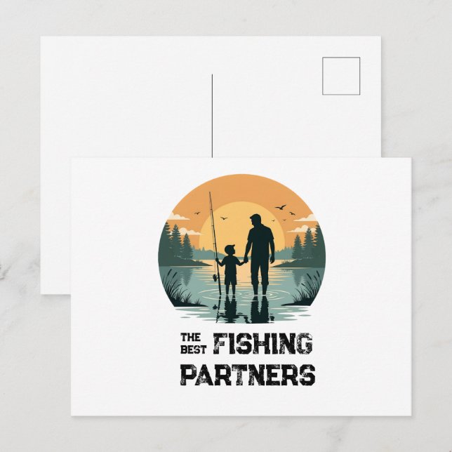 Personlig fader och son fiskegåva vykort (Fram/baksida)