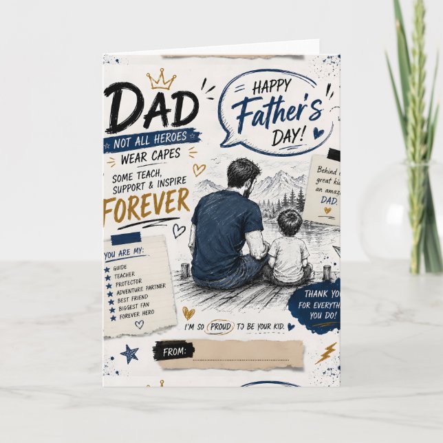Personlig Faderns Dag-kort för evigt hjältedåd Kort (Framsida)
