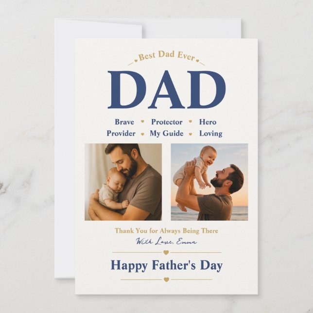 Personlig fadersdags fotokort för pappa kort (Framsida)