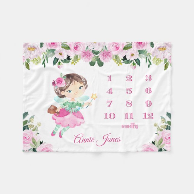 Personlig Fairy Baby Namn Blanket Milestone Fleecefilt (Framsidan (Horisontell))