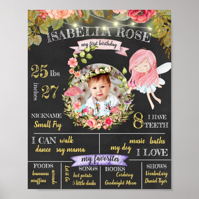 Personlig Fairy First Birthday Poster (Framsidan)