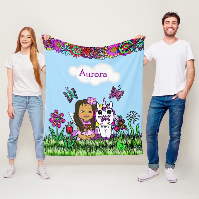 Personlig Fairy, Flowers and Butterflies Girl's Fleecefilt (På plats)