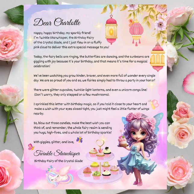 Personlig Fairy Grattis på födelsedagen Brev för f (Personalized Fairy Happy Birthday Letter for Kids – Magical Printed Birthday Keepsake )