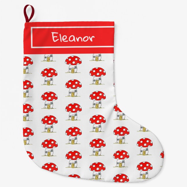 Personlig Fairytale Woodland Toadstool Stor Julstrumpa (Framsidan)