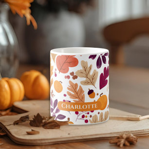 Personlig Fall Mugg - Höst löv & Acorns Nam