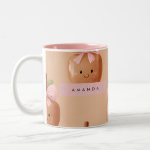 Personlig Fall Mysigt Cute Caramel Apple Bow Två-Tonad Mugg