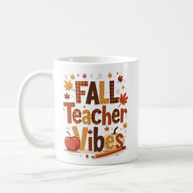 Personlig Fall Teacher Vibes Kaffemugg (Vänster)