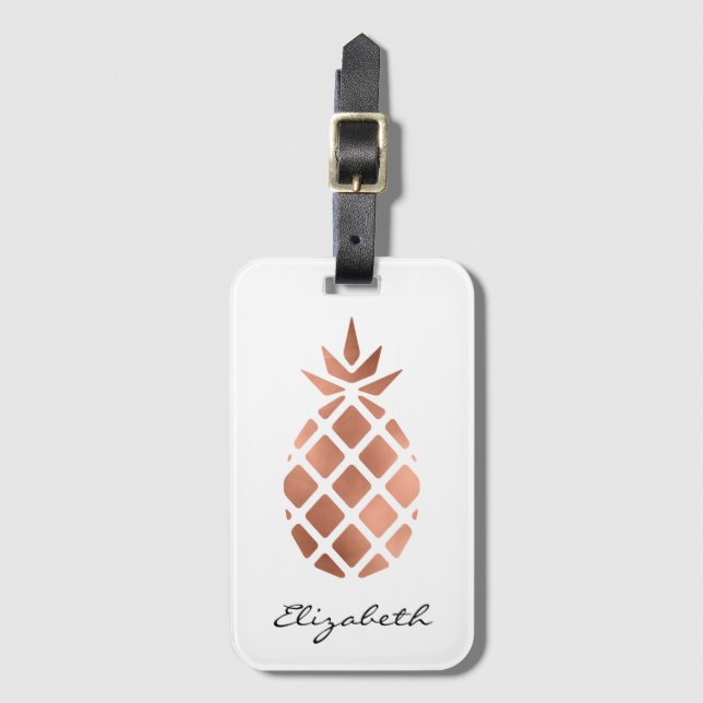 Personlig falsk roseguld folieananas bagagebricka (Framsida vertikal)