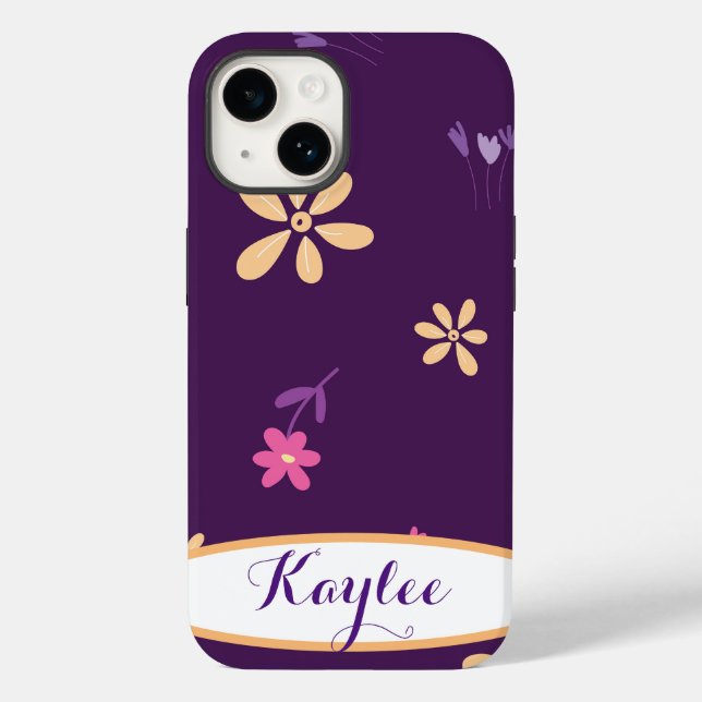 Personlig Fält Flowers Lila Phone Case (Baksida)
