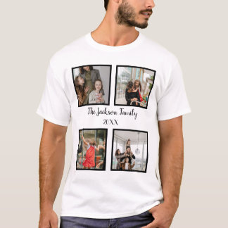 Personlig-familj 4 fotokollage mall T-Shi T Shirt