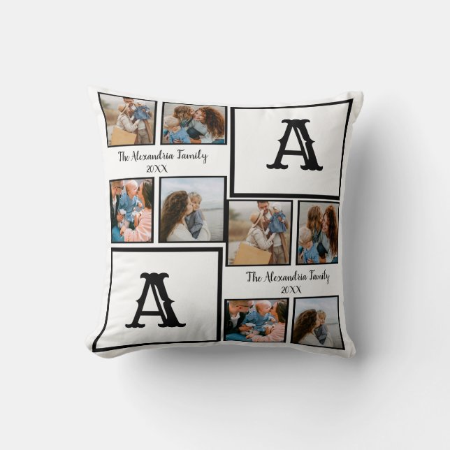 Personlig familj 4 fotokollage monogram kudde (Framsida)