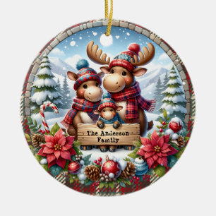 Personlig Familj med tre renar jul Julgransprydnad Keramik